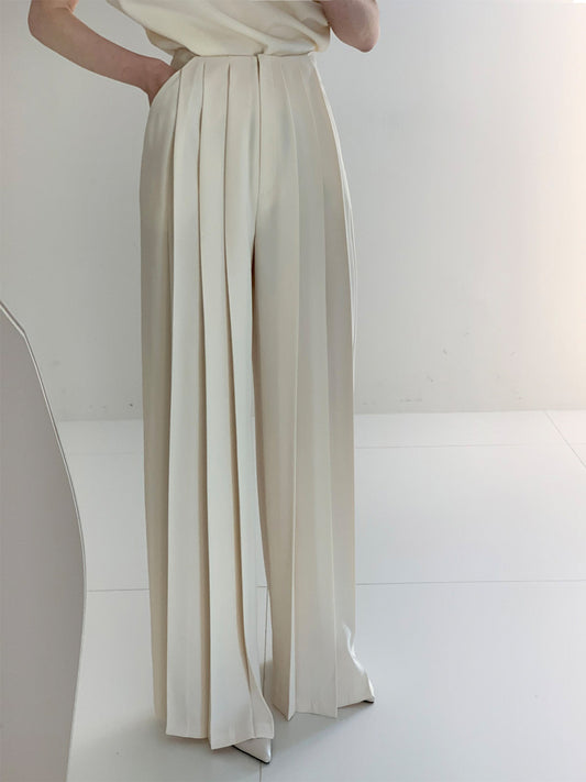 Pleated High Waist Wide Leg Pants - Chic Rio