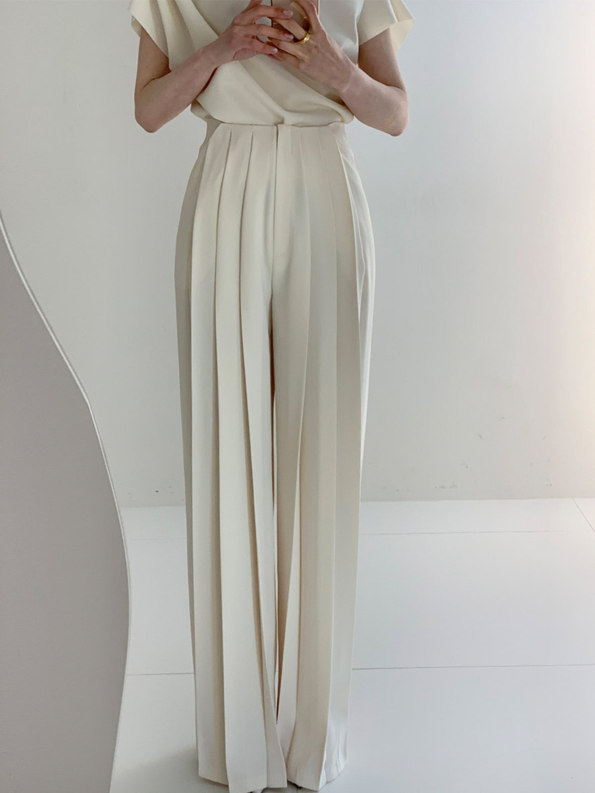 Pleated High Waist Wide Leg Pants - Chic Rio