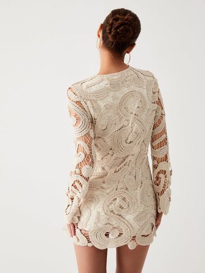 Crochet Paisley Long Sleeve Short Dress - Chic Rio
