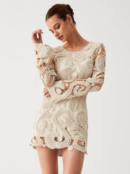 Crochet Paisley Long Sleeve Short Dress - Chic Rio