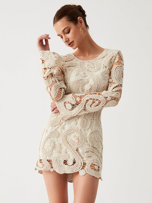 Crochet Paisley Long Sleeve Short Dress - Chic Rio