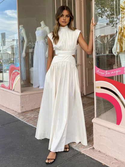 Mock Neck Cut Out Long Dress - Chic Rio