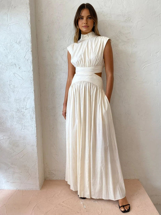Mock Neck Cut Out Long Dress - Chic Rio