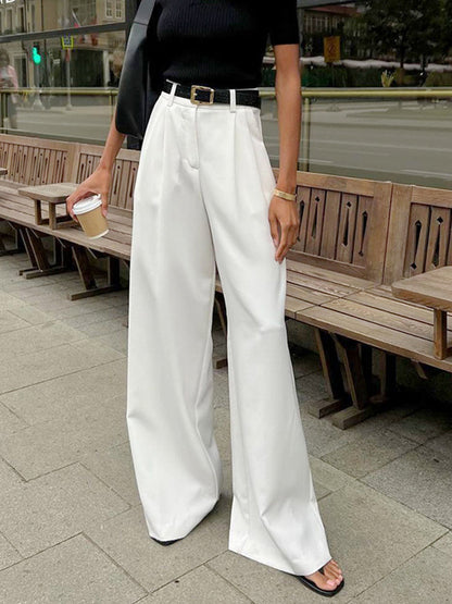 Solid Wide Leg Pants Without Belt - Chic Rio