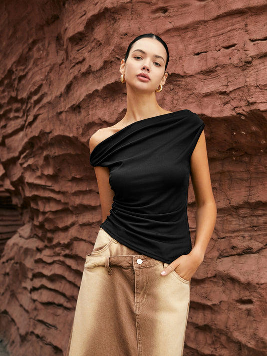 Asymmetric Knotted One-Shoulder Top - Chic Rio