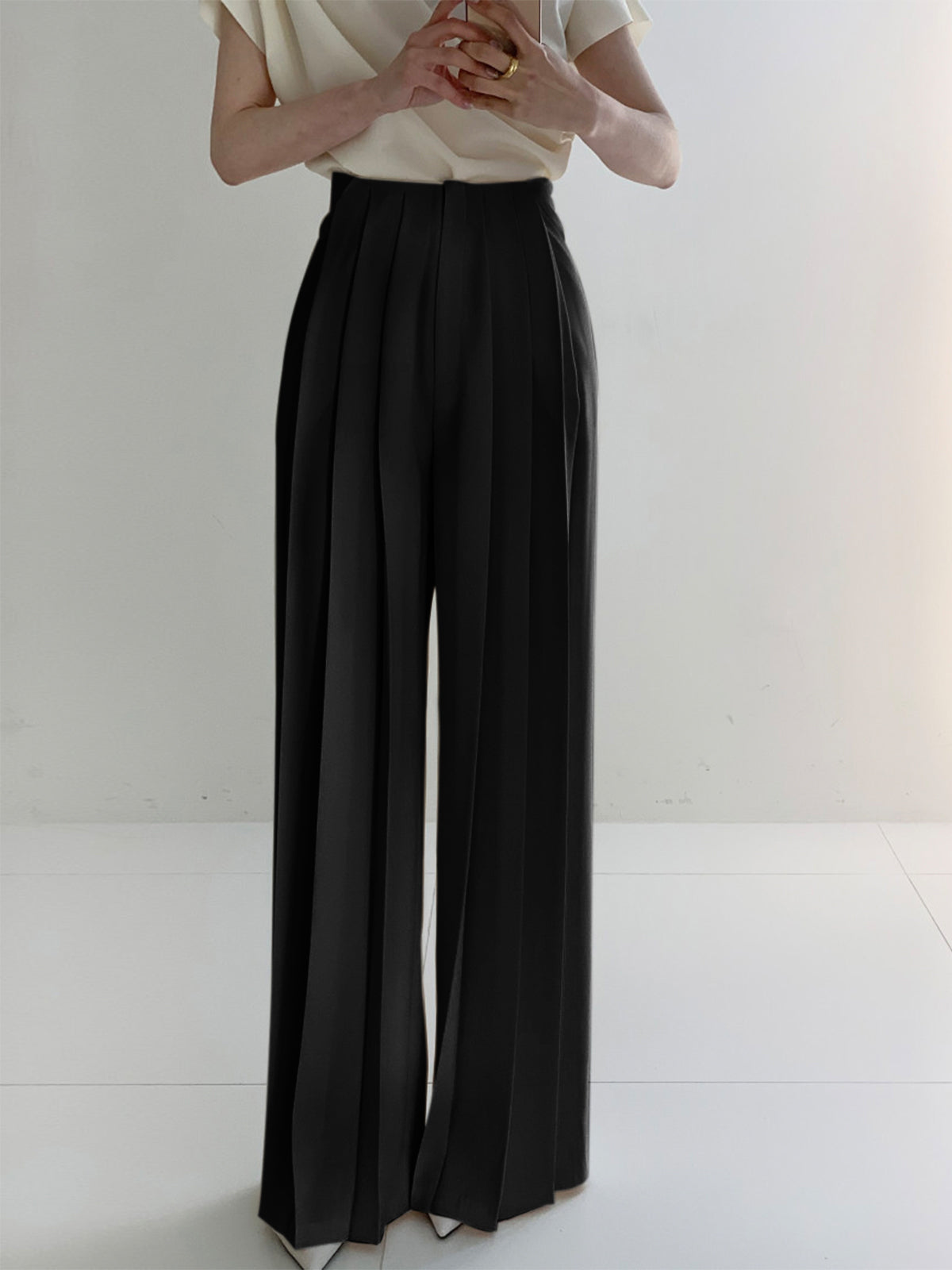 Pleated High Waist Wide Leg Pants - Chic Rio