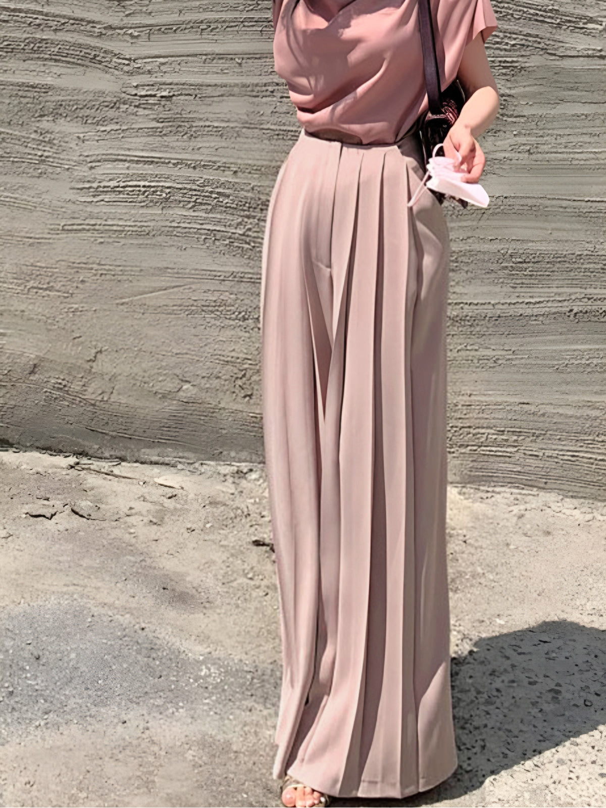 Pleated High Waist Wide Leg Pants - Chic Rio
