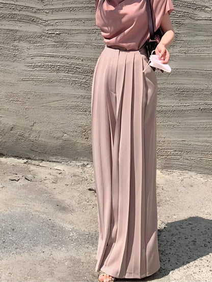 Pleated High Waist Wide Leg Pants - Chic Rio