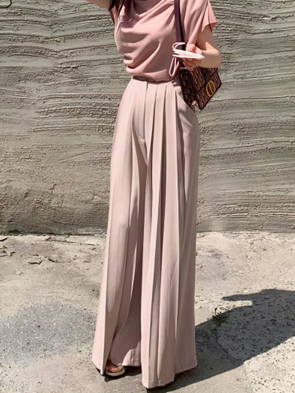 Pleated High Waist Wide Leg Pants - Chic Rio