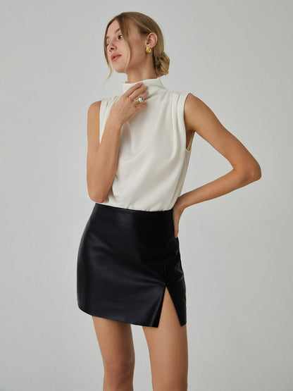 Pleated High Neck Sleeveless Blouse - Chic Rio