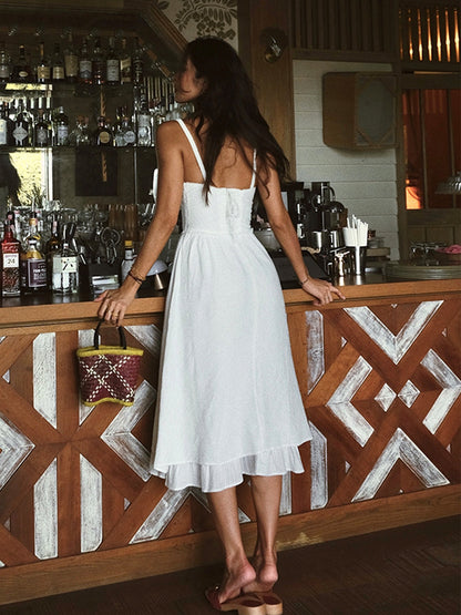 Ruffle Hem Cami Plain Midi Dress - Chic Rio