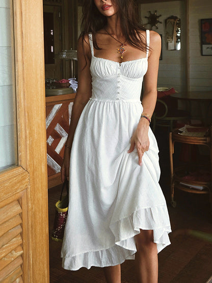 Ruffle Hem Cami Plain Midi Dress - Chic Rio