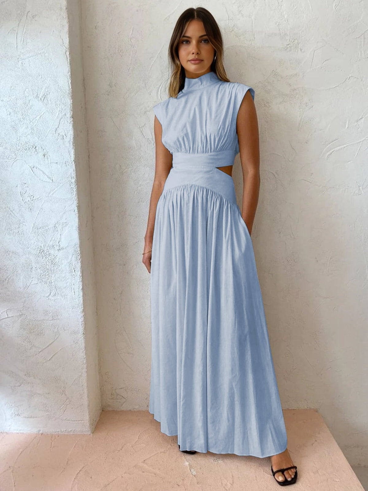 Mock Neck Cut Out Long Dress - Chic Rio