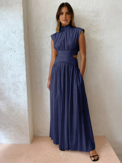 Mock Neck Cut Out Long Dress - Chic Rio