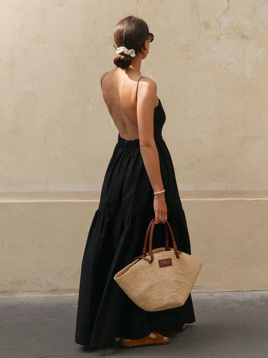 Solid Backless Long Dress - Chic Rio