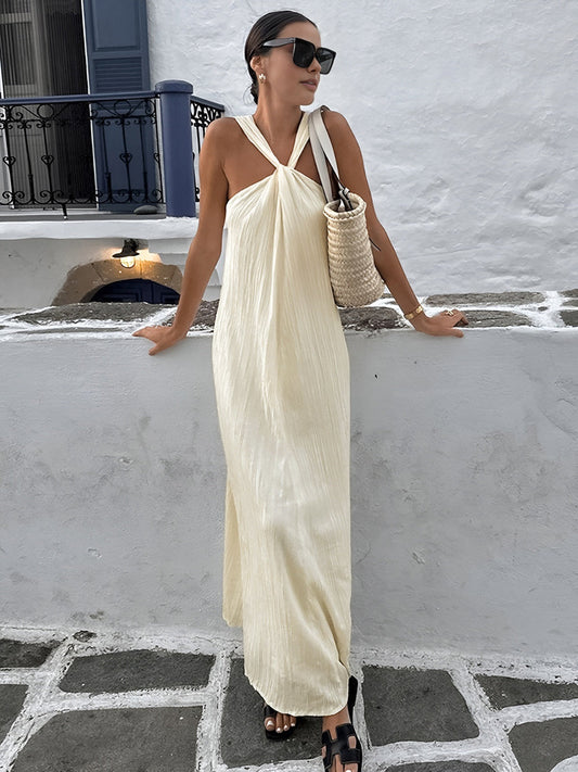 Creamy Halter Long Dress - Chic Rio
