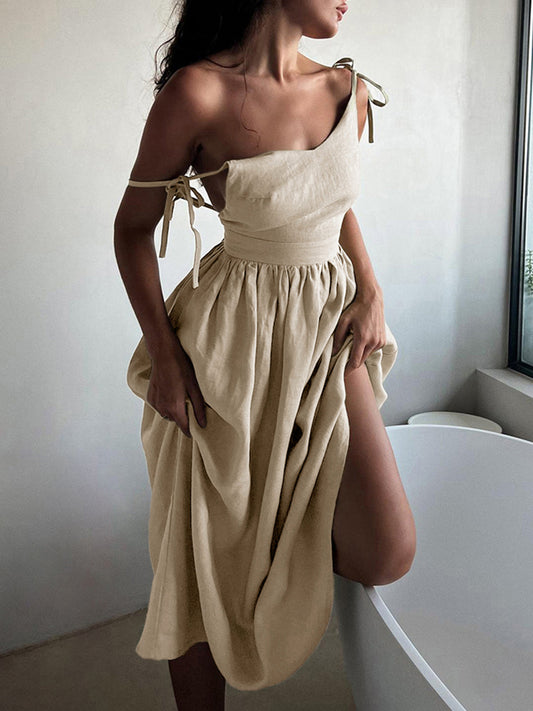 Cotton & Linen Backless Long Dress - Chic Rio