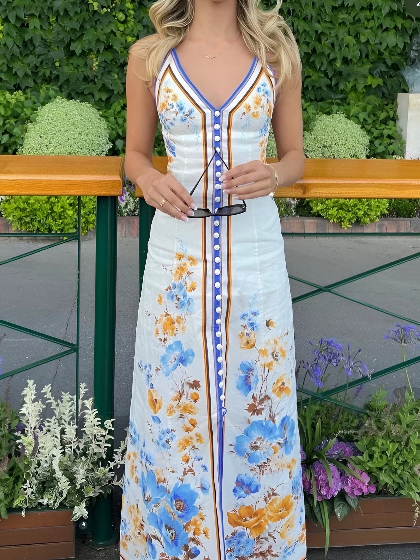 Casual Floral Printed Halter Long Dress - Chic Rio