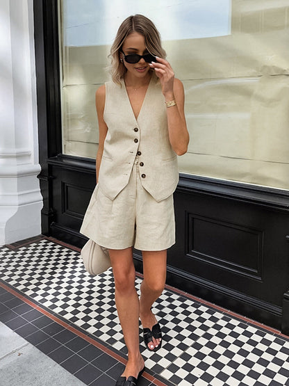 Cotton & Linen Pockets Shorts Set - Chic Rio