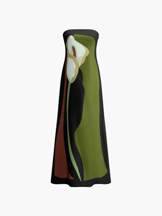 Large Floral Print Split Tube Long Dress - Chic Rio