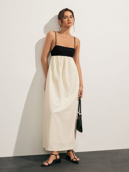 Open Back Contrast Pocket Long Dress - Chic Rio