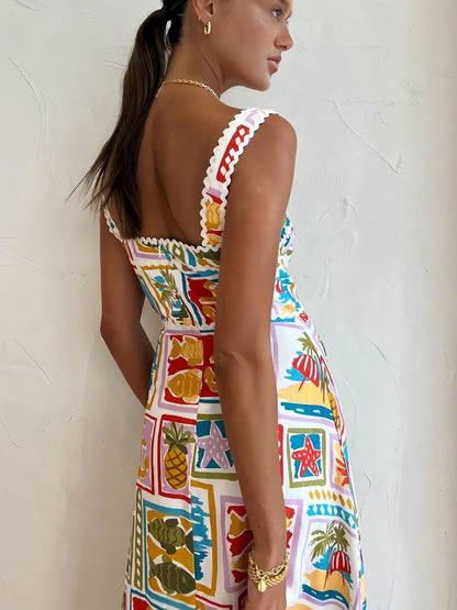 Graffiti Print Sleeveless Long Dress - Chic Rio