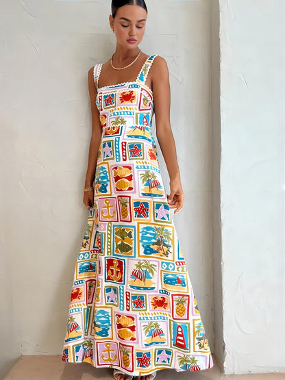 Graffiti Print Sleeveless Long Dress - Chic Rio