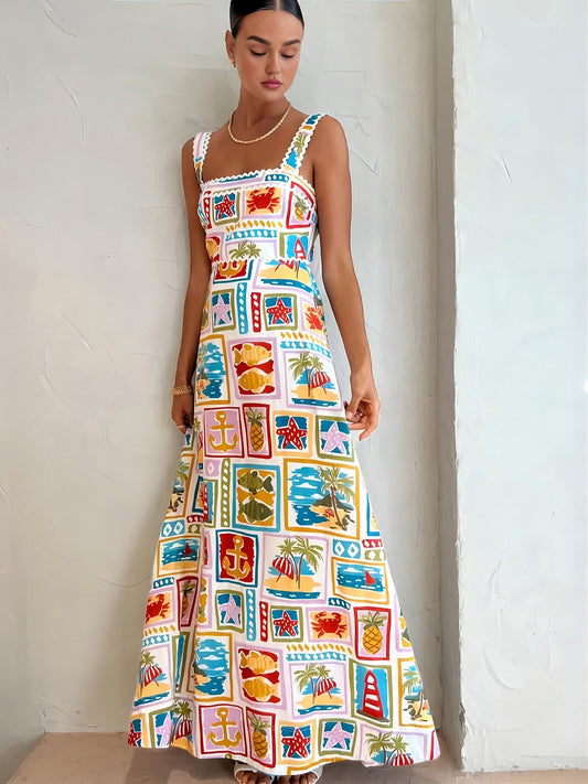 Graffiti Print Sleeveless Long Dress - Chic Rio