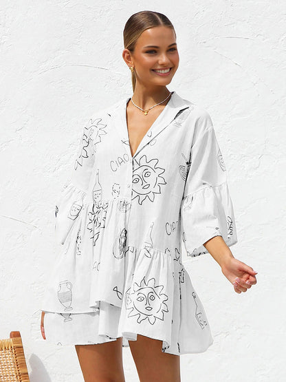 Oversized Sun Print Short Dress - Chic Rio