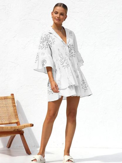 Oversized Sun Print Short Dress - Chic Rio