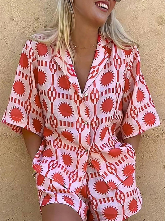 Tropical Print Drawstring Shorts Set - Chic Rio