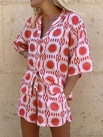 Tropical Print Drawstring Shorts Set - Chic Rio
