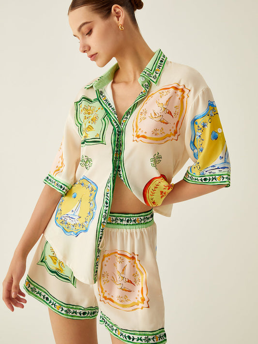Loosen Printed Satin Shorts Set - Chic Rio