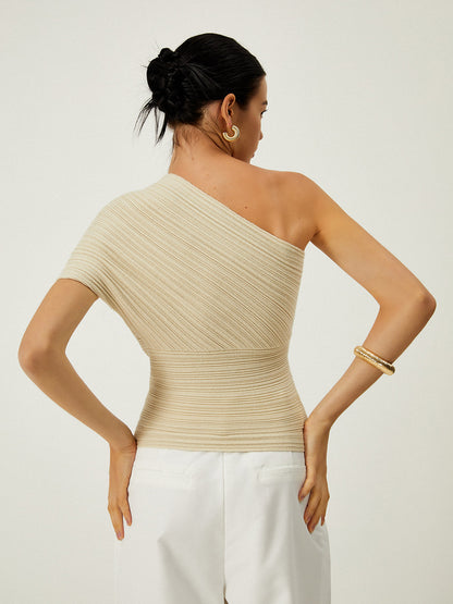 Asymmetrical One Shoulder Knotted Knit Top - Chic Rio