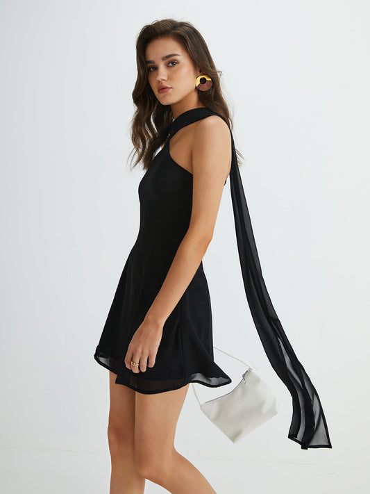 Asymmetrical Cutaway Shoulder Short Dress - Chic Rio
