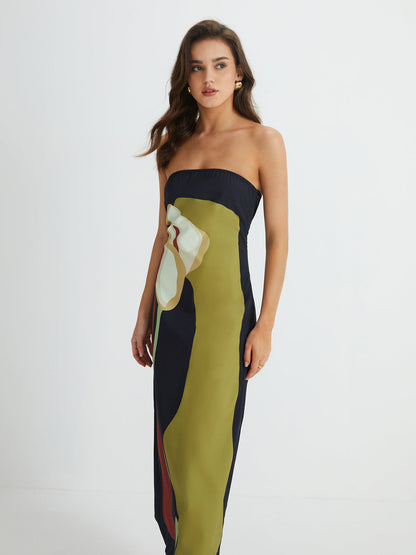 Large Floral Print Split Tube Long Dress - Chic Rio