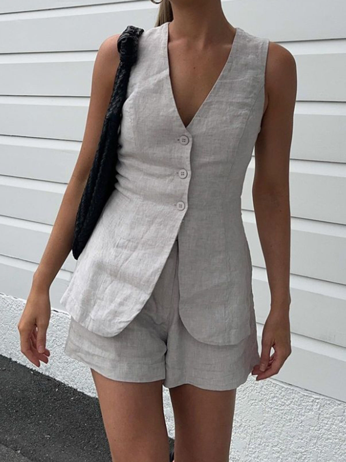 Drawstring Split Casual Shorts Set - Chic Rio