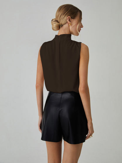 Pleated High Neck Sleeveless Blouse - Chic Rio