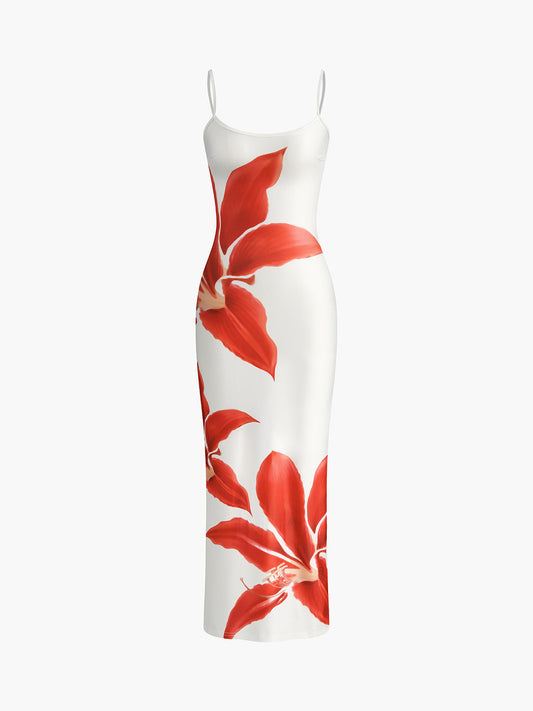 Floral Print Sleeveless Split Long Dress - Chic Rio