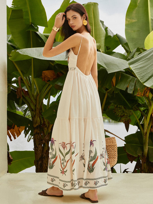 Backless Pleated Floral Dress - Chic Rio