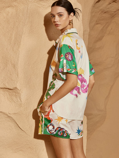 Print Lapel Shorts Set - Chic Rio