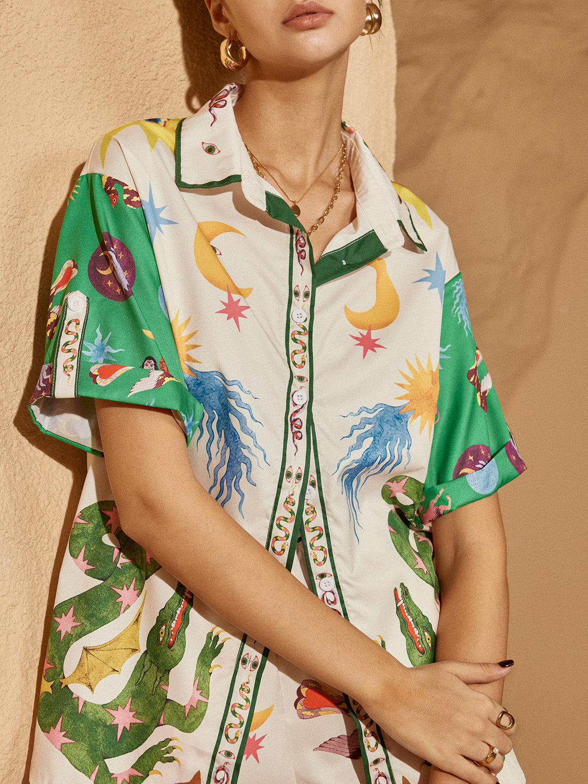 Print Lapel Shorts Set - Chic Rio
