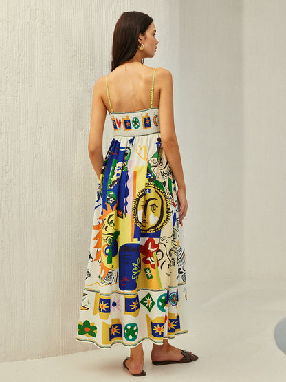 All Over Print Multi Color Cami Long Dress - Chic Rio