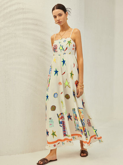 Adjustable Strap Print Dress With Pockets - Chic Rio
