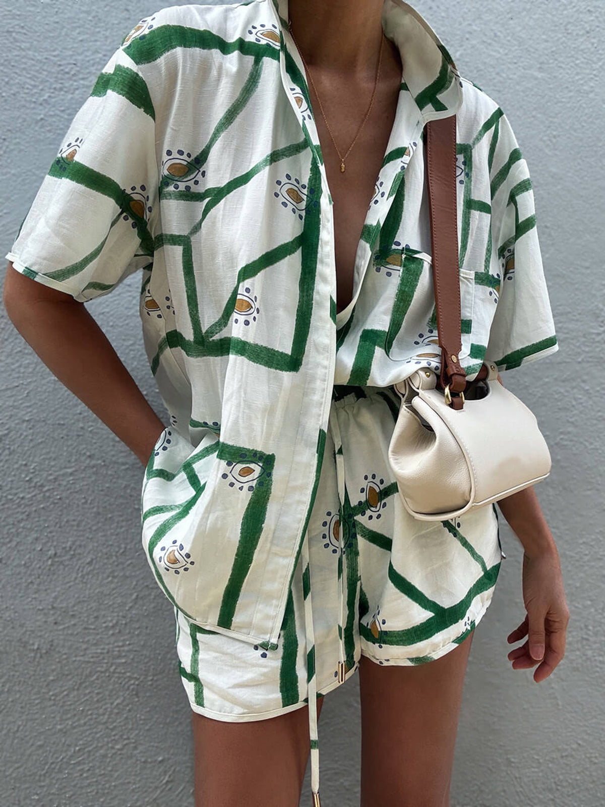 Print Drawstring Shorts Set - Chic Rio