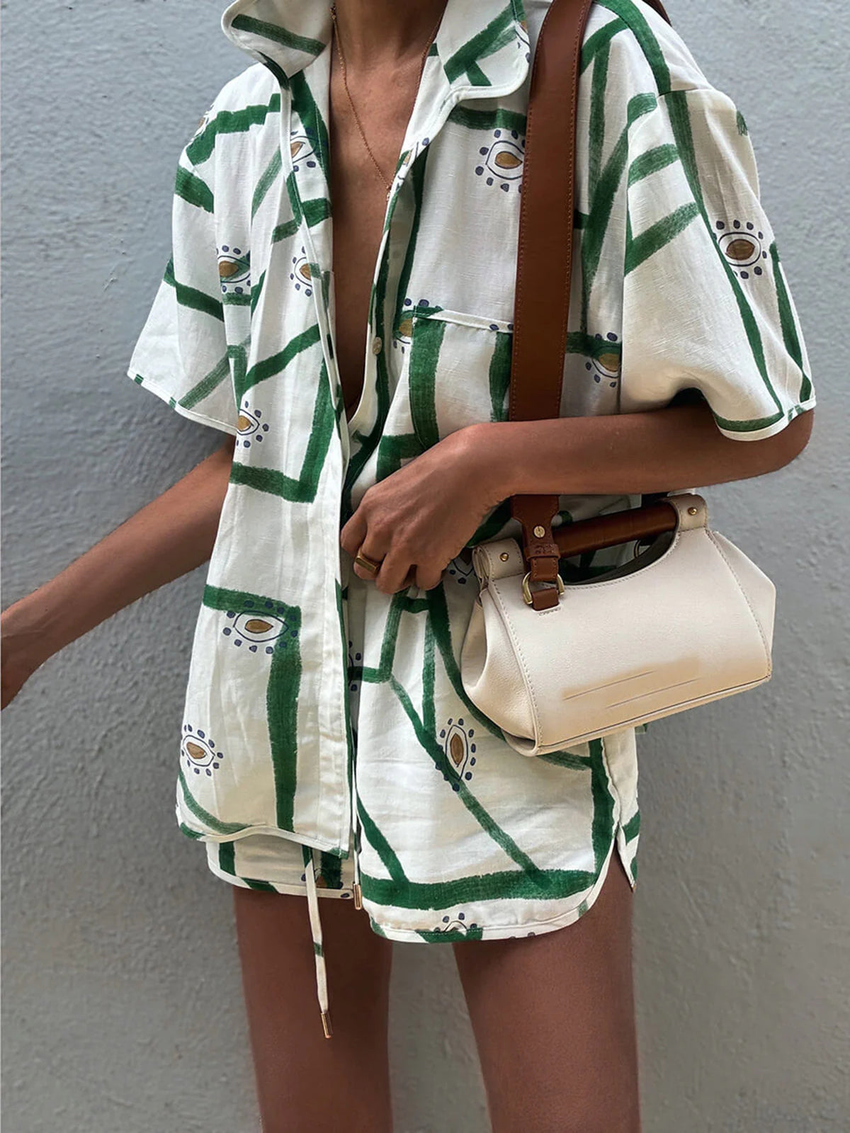 Print Drawstring Shorts Set - Chic Rio