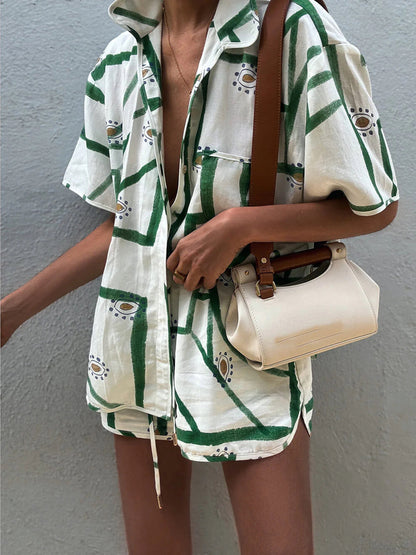 Print Drawstring Shorts Set - Chic Rio