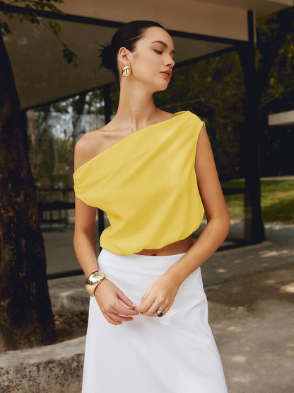 Cotton & Linen One Shoulder Off T-Shirt - Chic Rio