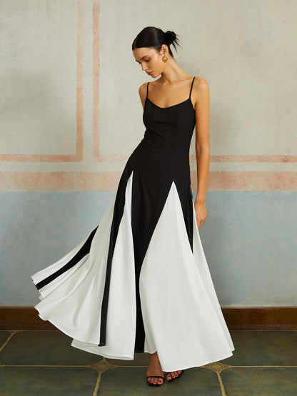 Color Block Spaghetti Strap Long Dress - Chic Rio