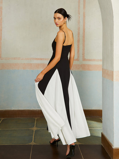 Color Block Spaghetti Strap Long Dress - Chic Rio